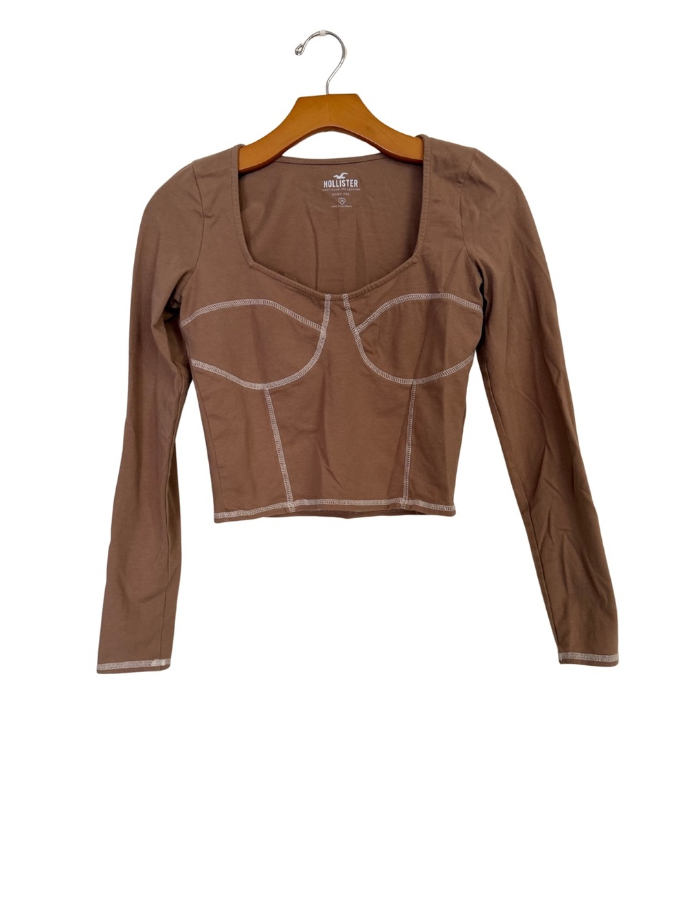 Hollister Baby Tee Brown Long-Sleeve Cropped Top